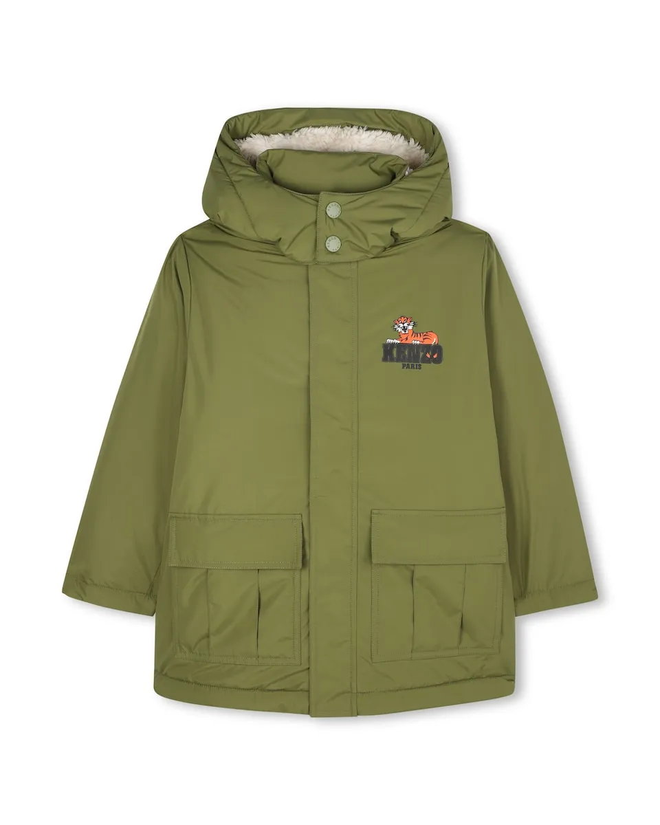 

Детская парка зеленого цвета с капюшоном Kenzo Kids