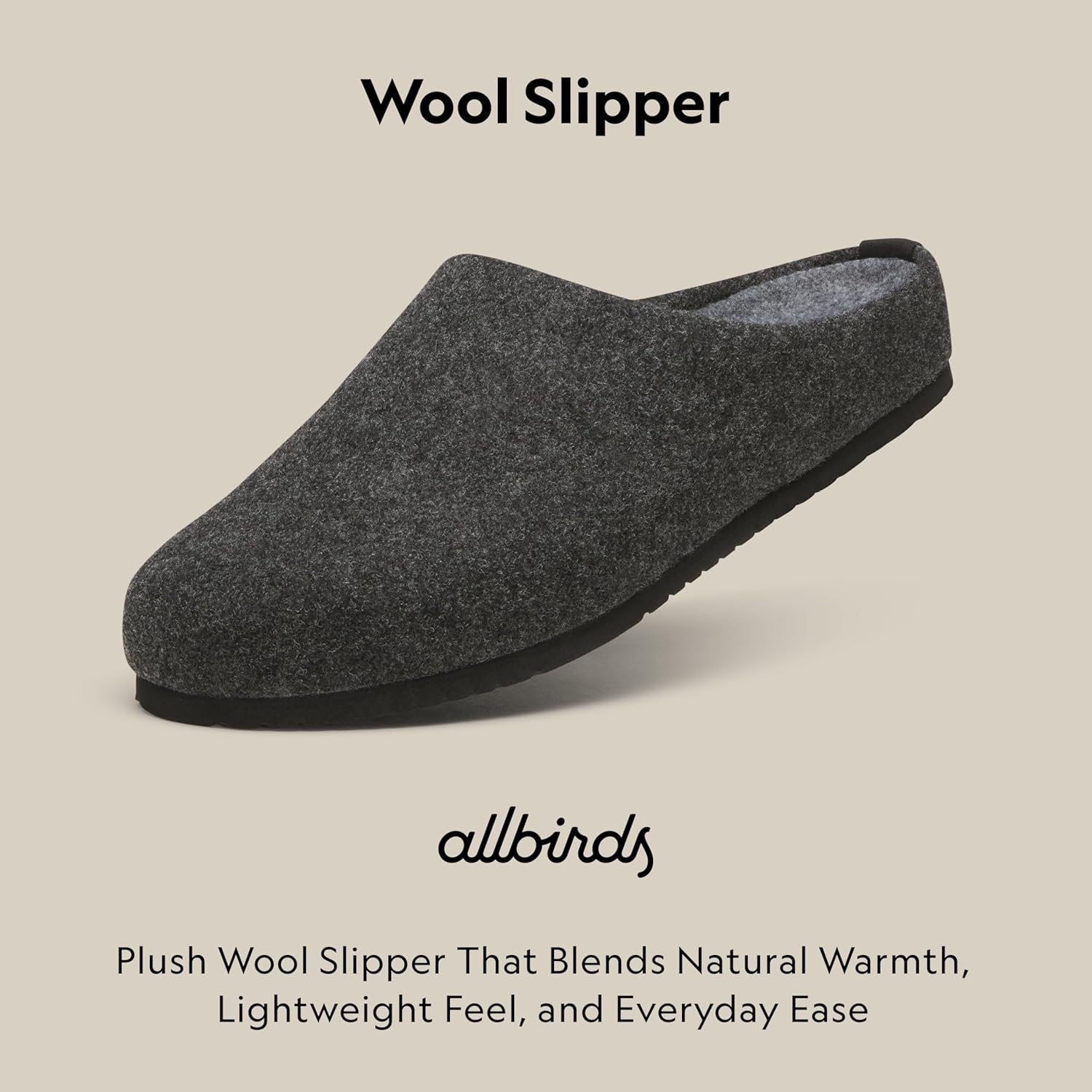 Унисекс тапочки Allbirds из шерсти, домашние обувь с открытой пяткой, верх из шерстяной смеси и мягкая подкладка, черный/черный — фото 3
