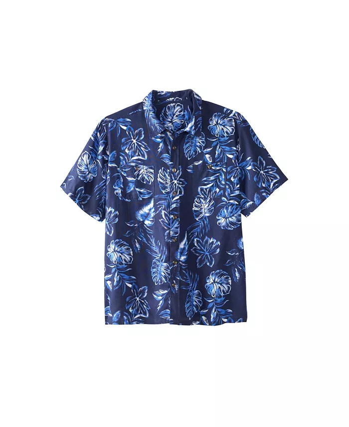 

Большая и высокая льняная рубашка с коротким рукавом Kingsize, синий