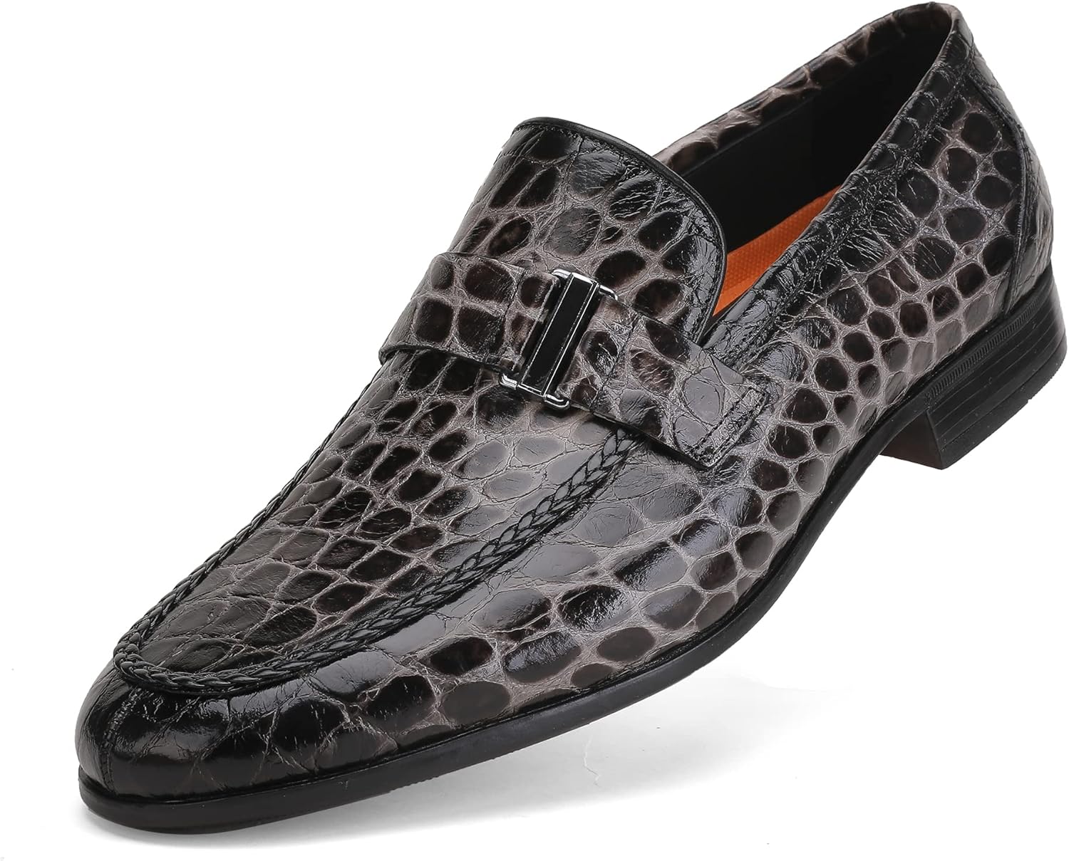 

Мужские классические кожаные лоферы с отделкой под крокодила, деловые туфли-лоферы без шнуровки для мужчин Generic, серый