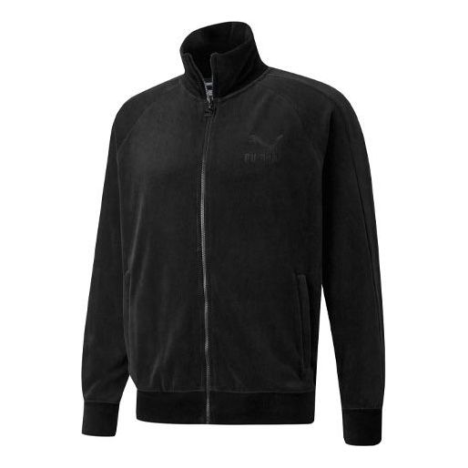 

Куртка iconic t7 embroidered logo retro sports suede stand collar jacket black Puma, черный