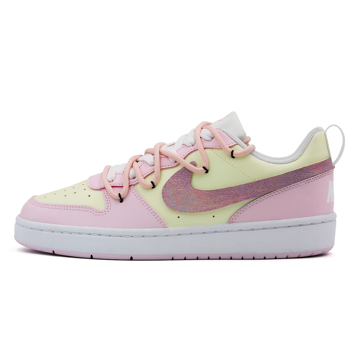 

Nike Court Borough Glitter Girlish нескользящие устойчивые к истиранию низкие детские скейтбординговые туфли Pink для подростков