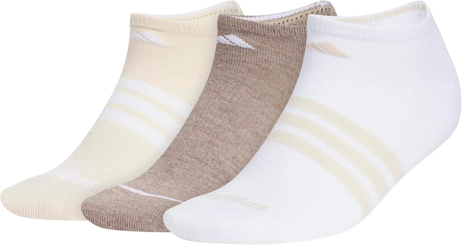 Женские амортизирующие носки Adidas, невидимки (3 пары). Прочные и удобные, Crystal Linen Beige/White/Chalky Brown/Striped