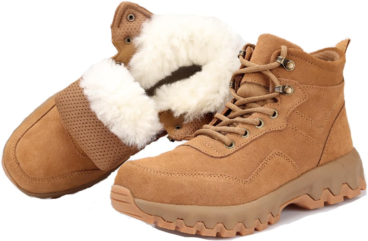 

Женские и мужские зимние ботинки DHAEY, платформа, не скользят, с утеплителем из искусственного меха, повседневные, на шнуровке, унисекс, комфортные, легкие кроссовки для прогулок и походов (Цвет: коричневый, Размер: 10 женский / 8.5 мужской)