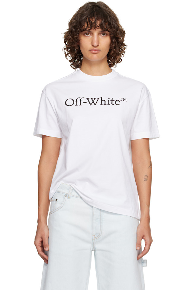 

Off-White Белая футболка с большим логотипом в книжном стиле, Белый, Off-White Белая футболка с большим логотипом в книжном стиле