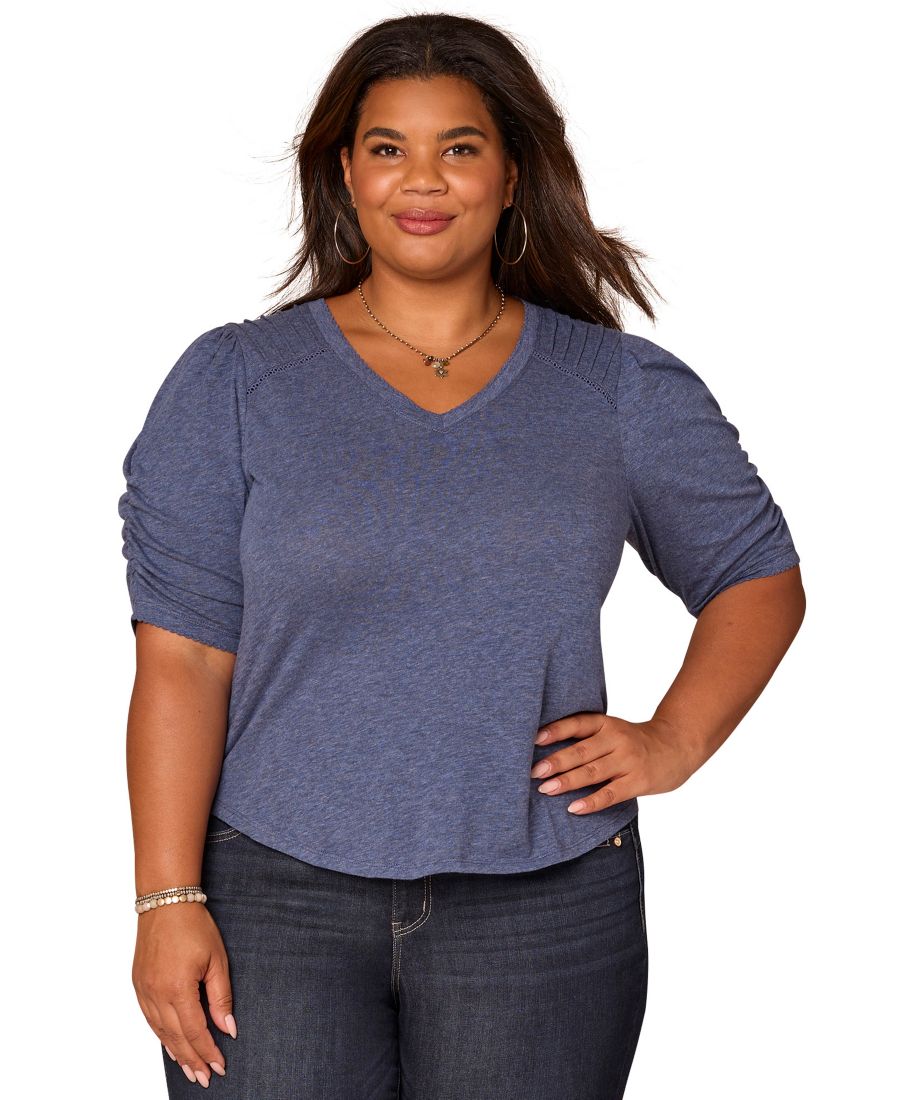 

Топ большого размера с пышными рукавами и V-образным вырезом Democracy, Hnav Heath