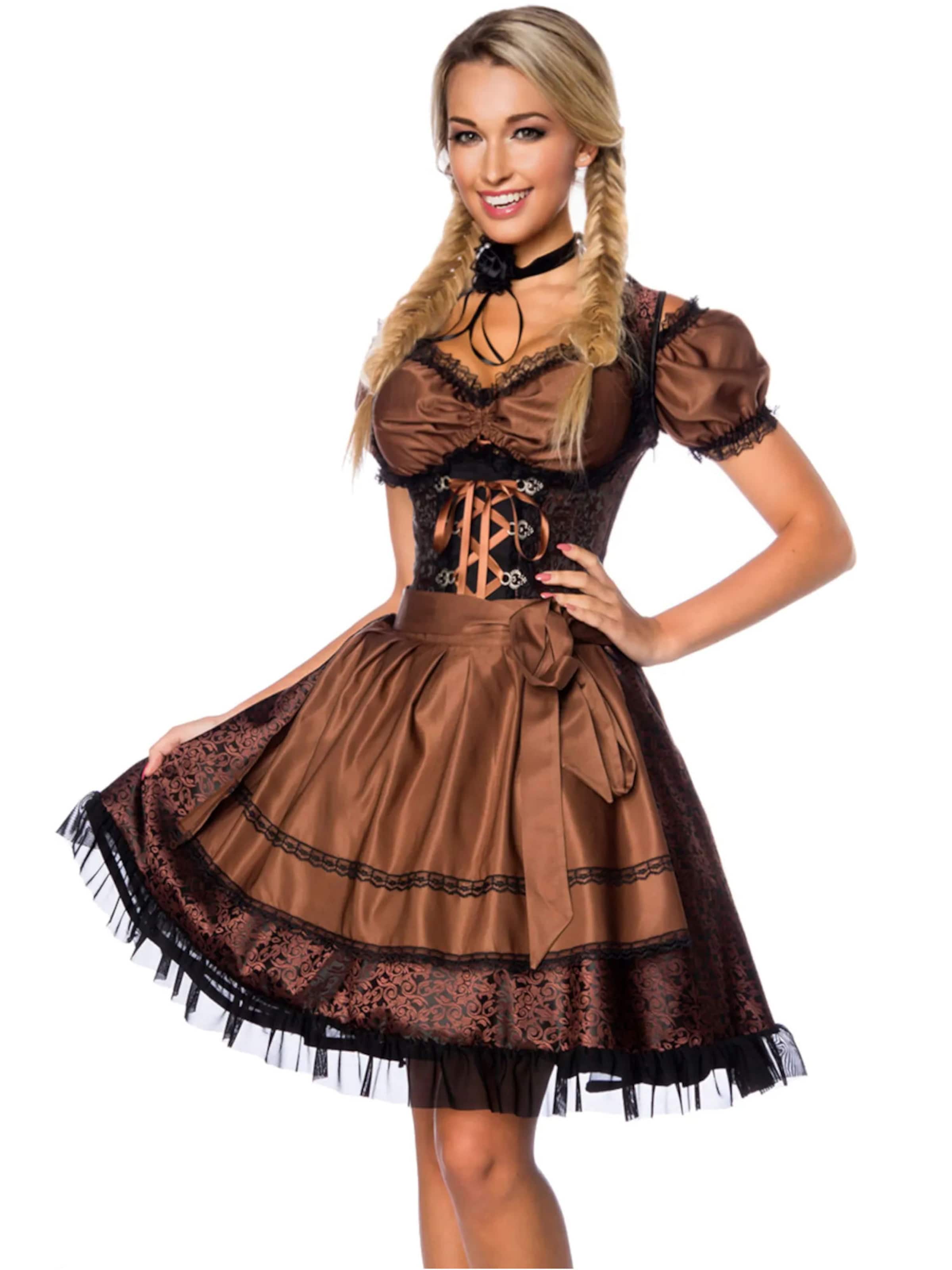 

Dirndline Широкая юбка в сборку '3-tlg. Jacquard-Trachten-Set' в коричневом цвете