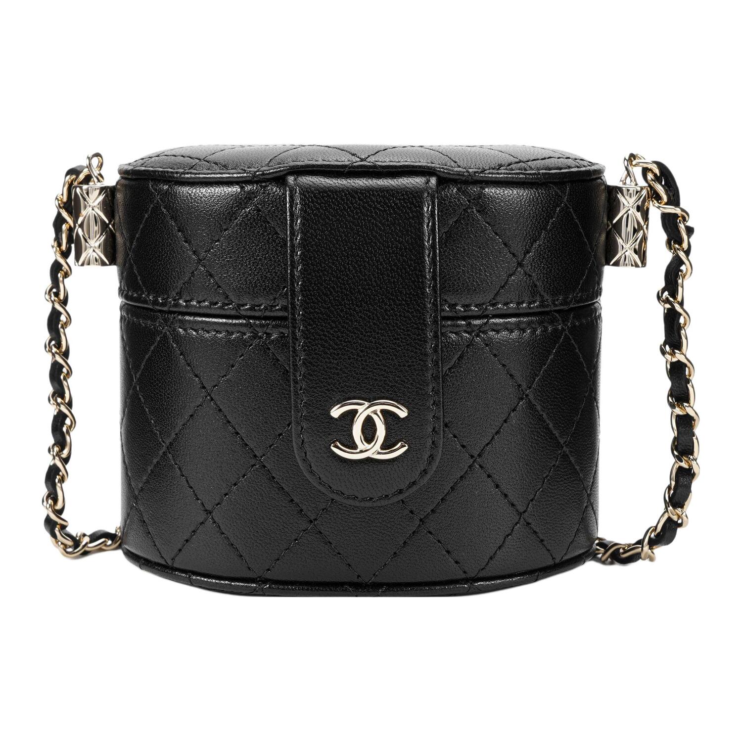 

CHANEL Овчинная цилиндрическая сумка через плечо Женская черная сумка через плечо