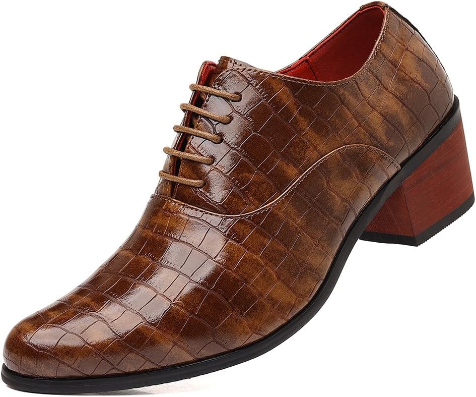 

Мужские туфли Santimon с крокодиловым принтом, на каблуке типа «куба», с заостренным носком, шнуровкой, оксфорды для свадеб, вечеринок, выпускных и деловых мероприятий, искусственная кожа, нескользящие танцевальные туфли, коричневый