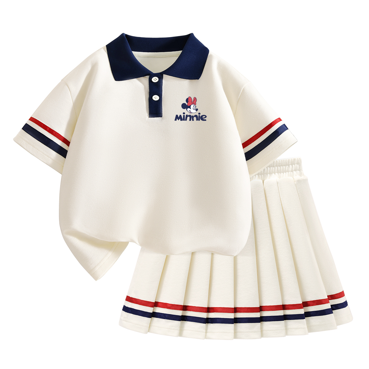 

Детский комплект из двух частей: юбка, воротник-поло, средней длины Disney, diyouya minnie k айвори белый+solid color айвори белый