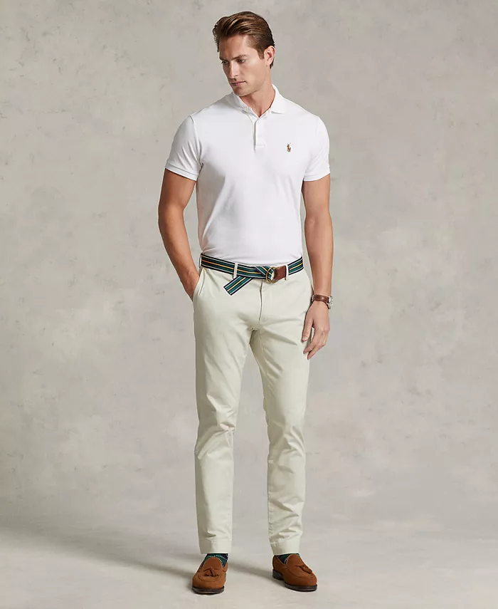 Мужская приталенная поло из мягкого хлопка Polo Ralph Lauren, белый — фото 4