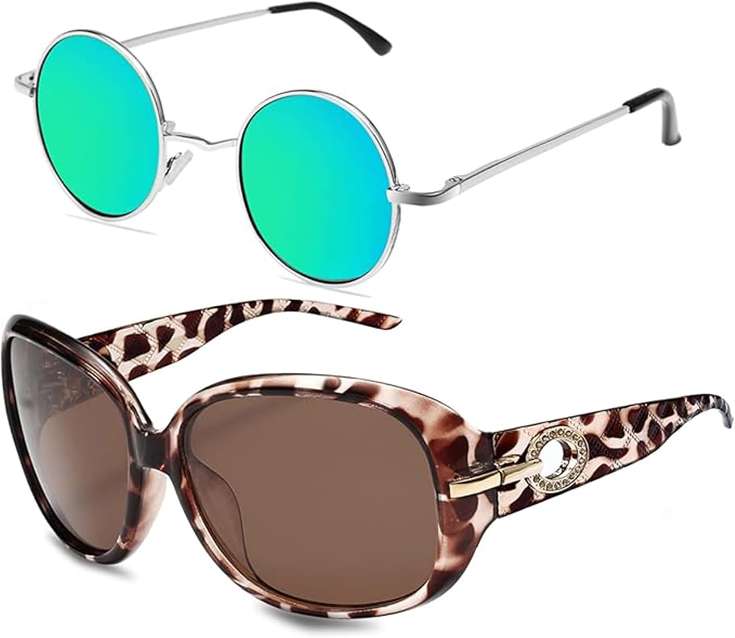 

Комплект солнцезащитных очков Joopin Leopard Jackie & Green Round: ретро-очки с поляризованной защитой от УФ-излучения, легкие солнцезащитные очки для вождения, подходящие для чувствительных глаз