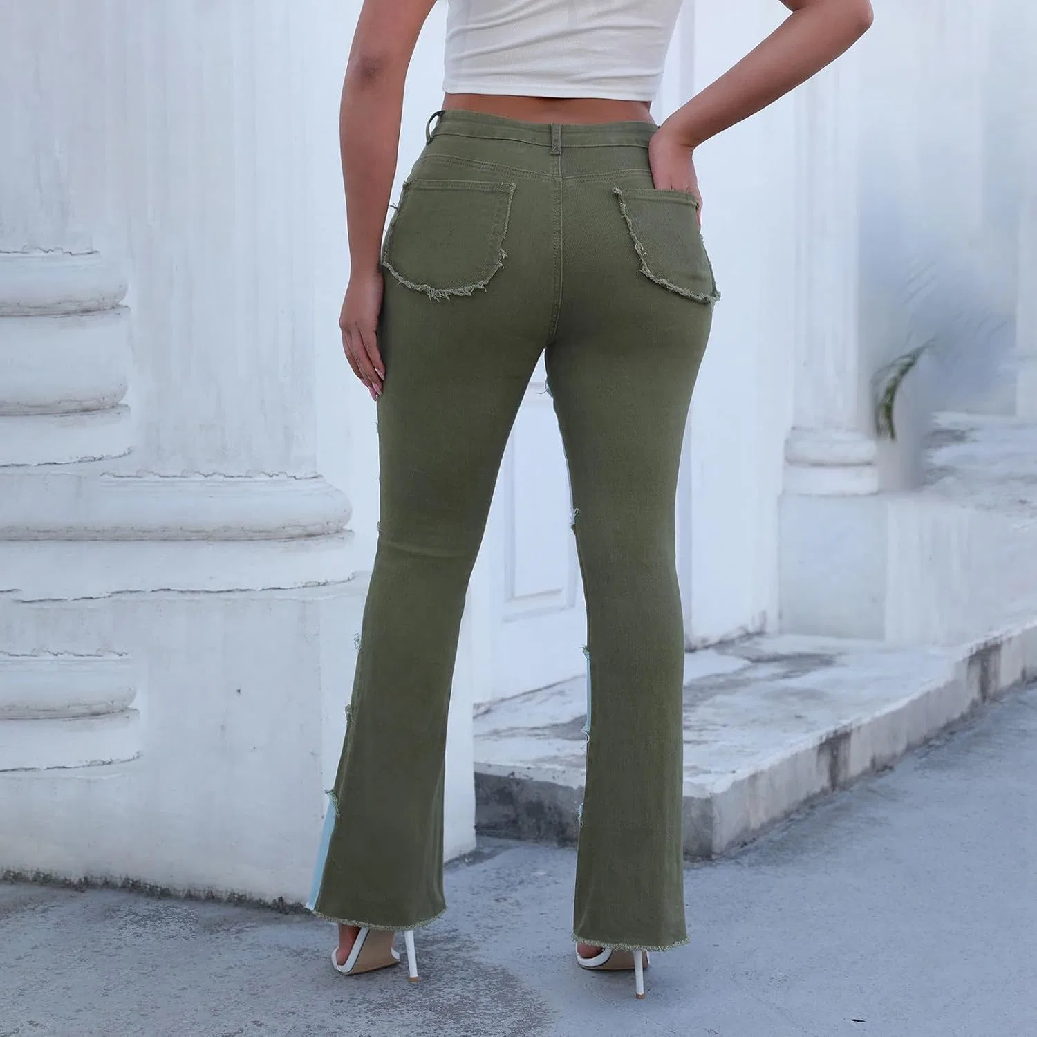 Джинсы клеш, army green — фото 3