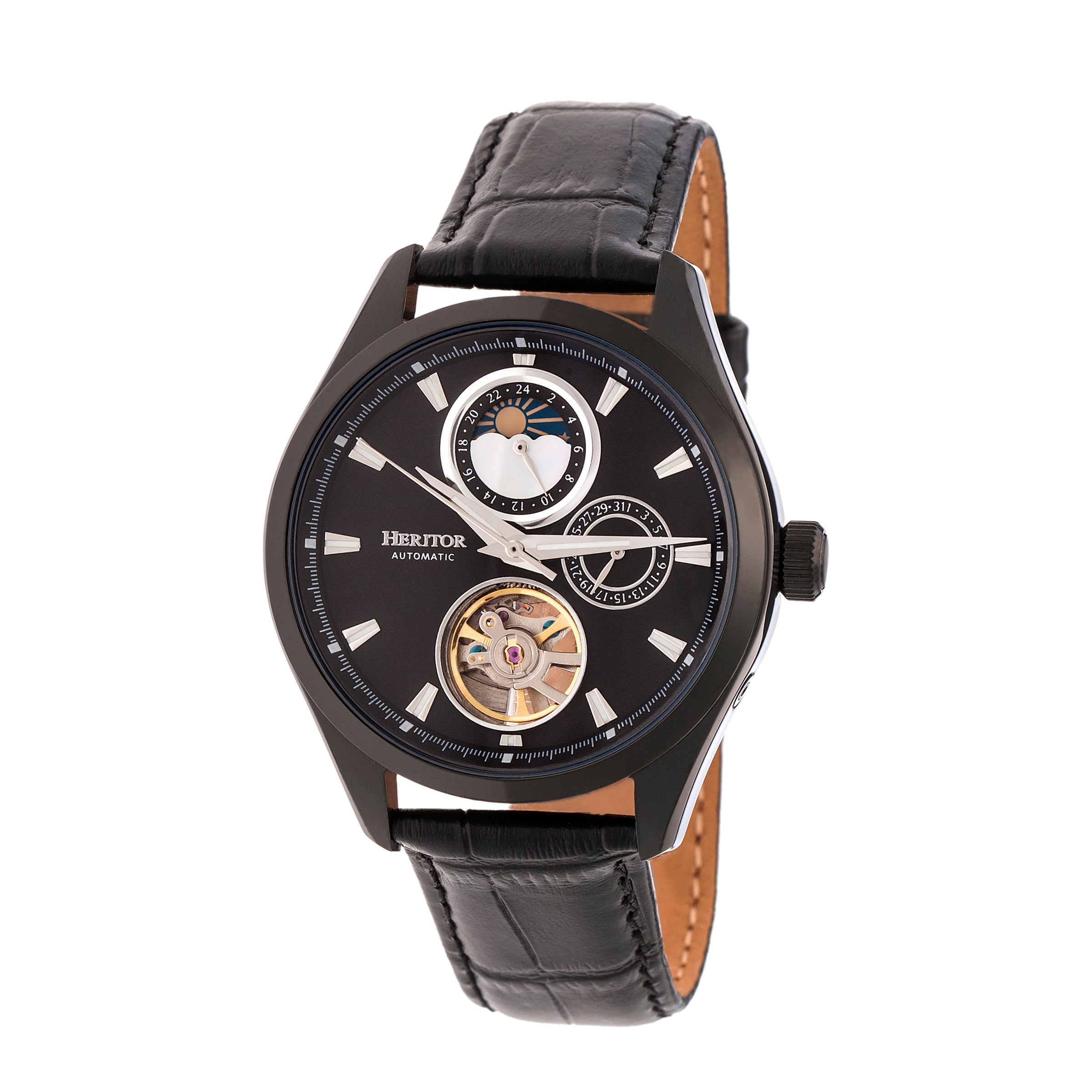 

Часы Sebastian Semi-Skeleton с кожаным ремешком Heritor Automatic, черный