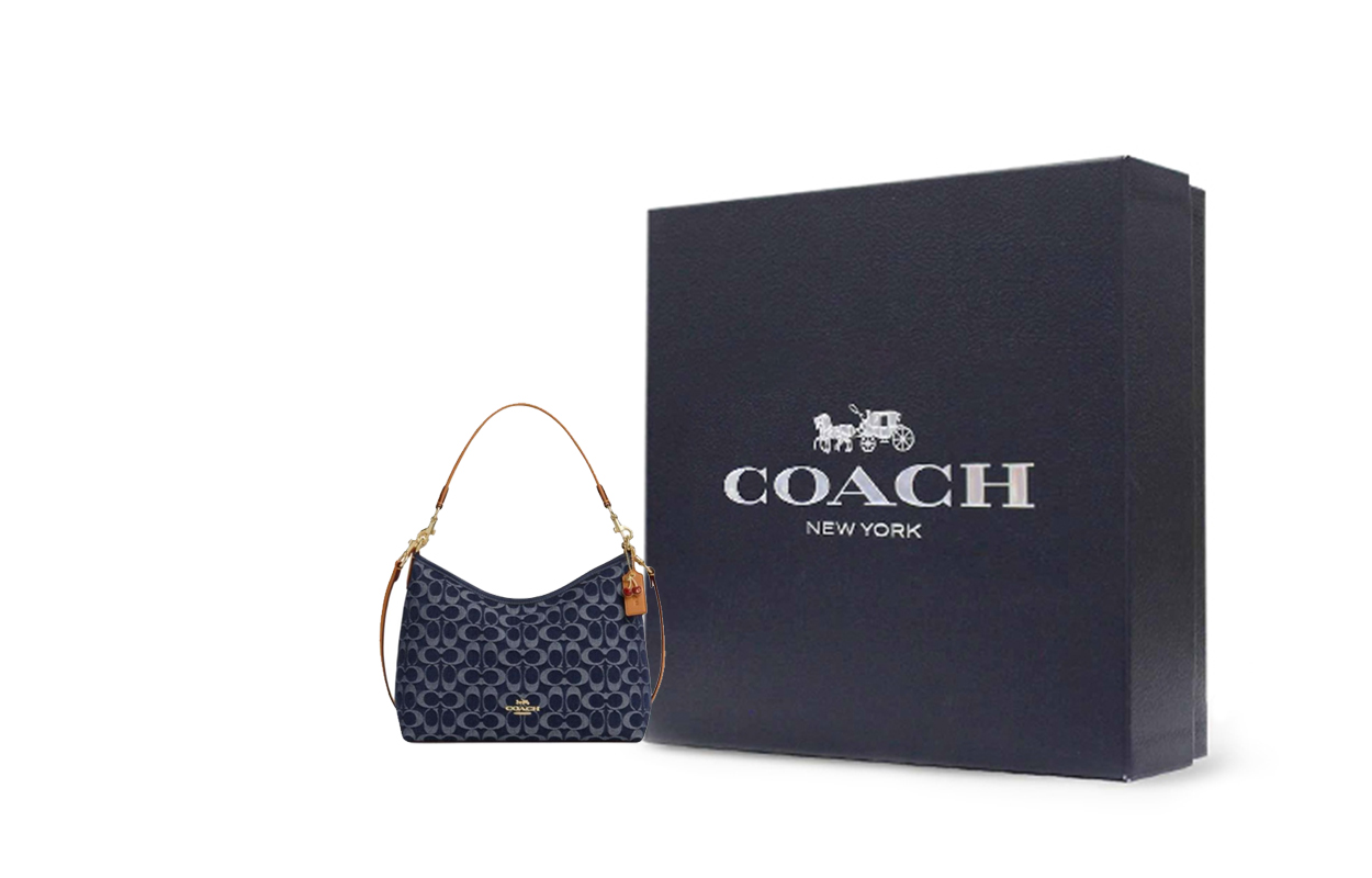 

COACH Льняная тканевая наплечная сумка большая женская джинсовая синяя