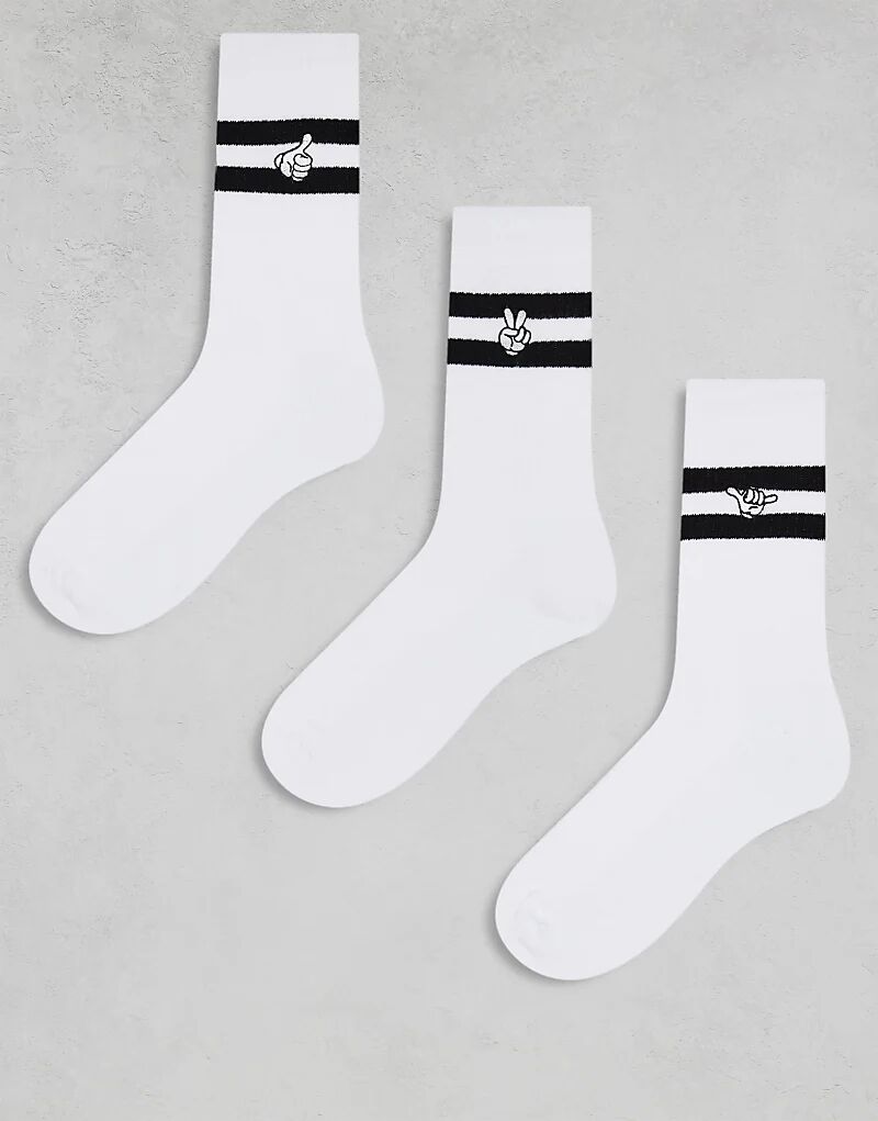 

3 пары носков с символами рук белого цвета с черными полосками ASOS DESIGN