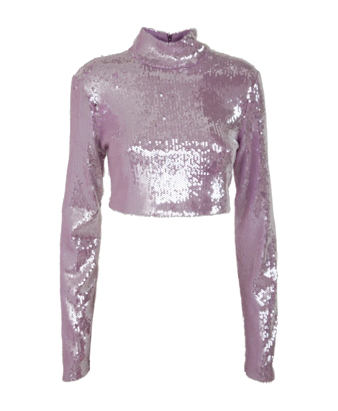 

Укороченный топ с высоким воротником и пайетками Rotate Birger Christensen, розовый