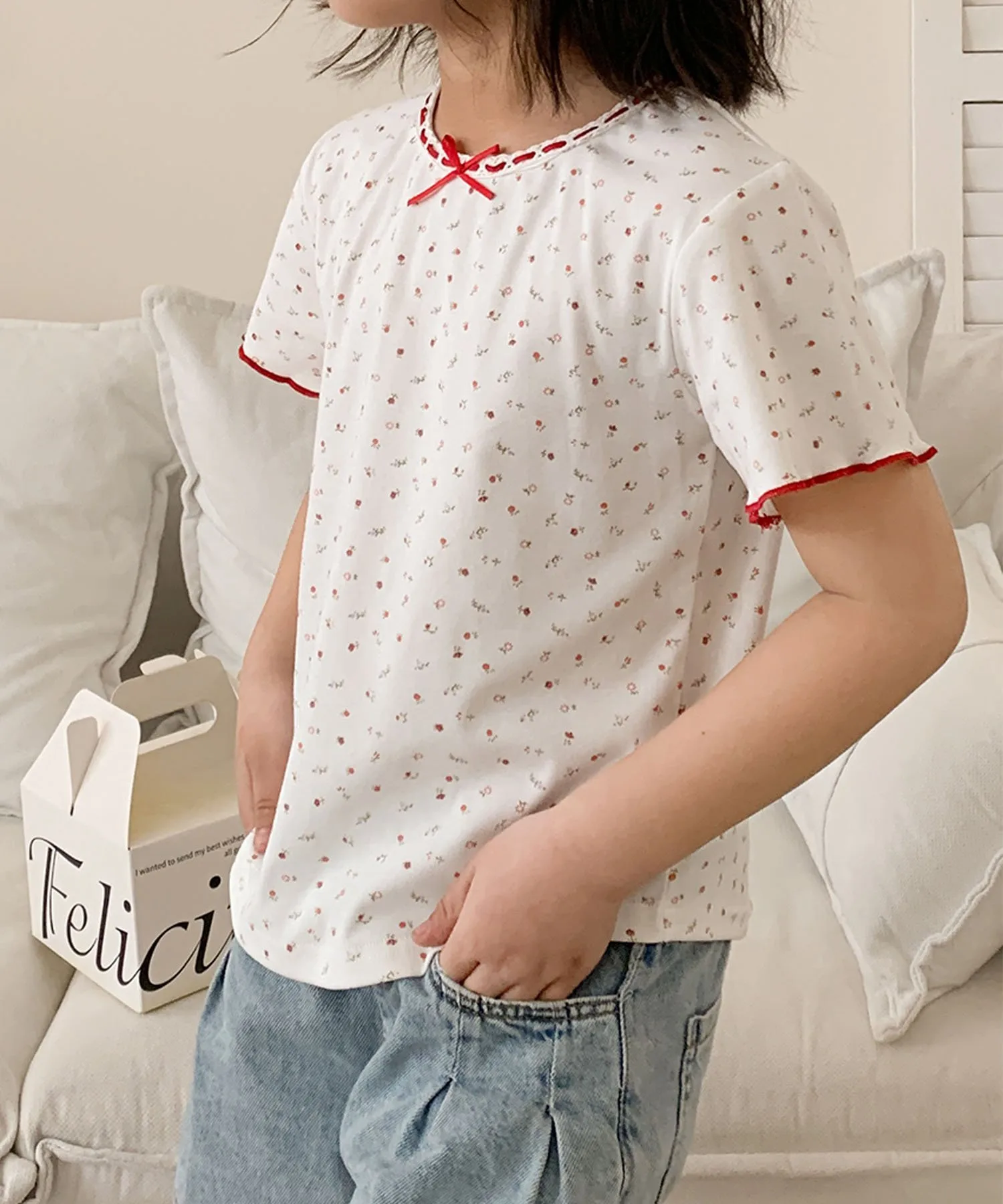 Детская футболка с мелким цветочным принтом Aimoha Kids, white — фото 2