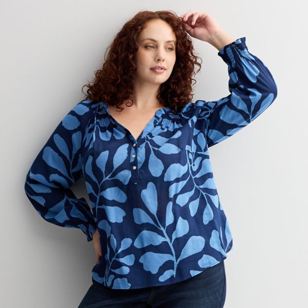 

Топ хенли больших размеров с присборенными запястьями Sonoma Goods For Life, цвет tonal navy leaf