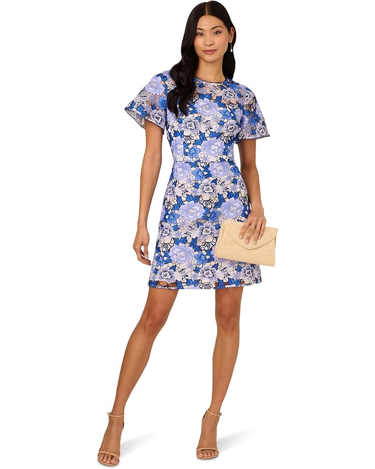 

Платье Adrianna Papell Floral Embroidery Short Dress, синий мульти