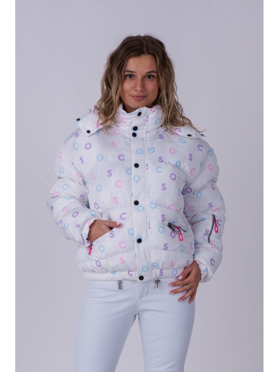 

Женская белая стильная пуховая куртка с принтом OOSC, White