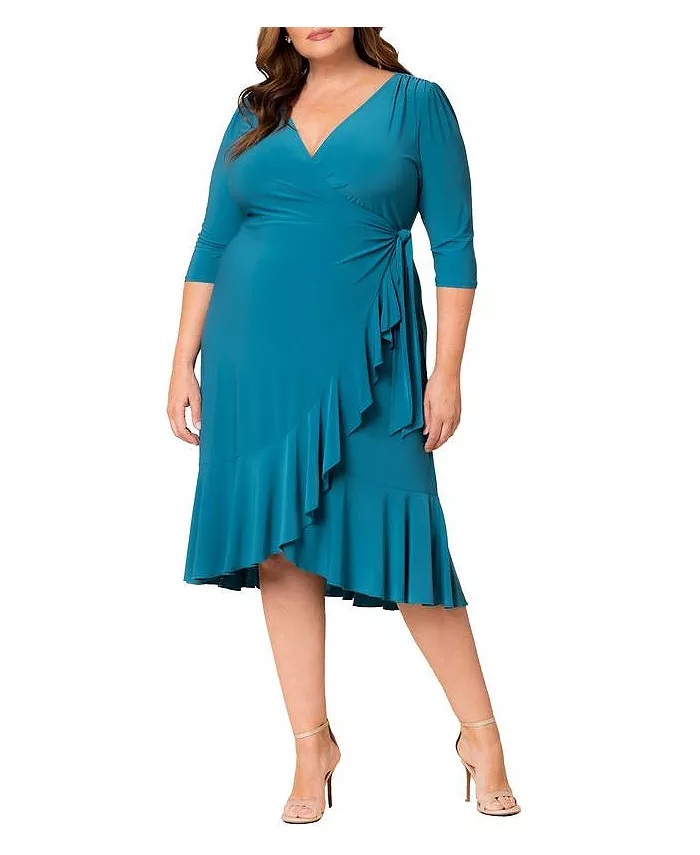 

Женское платье миди с рюшами и запахом Whimsy Plus Size Kiyonna, зеленый
