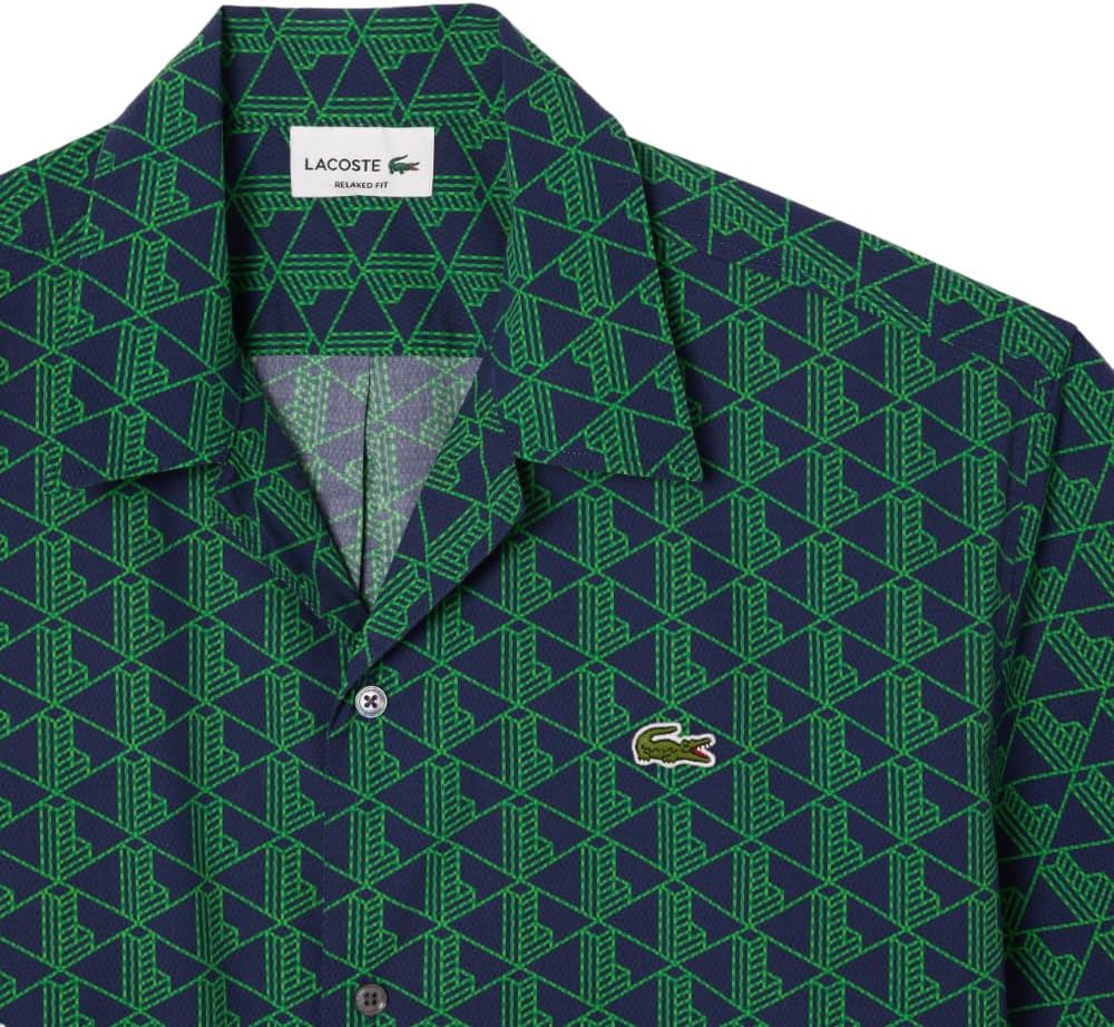 Мужская рубашка Lacoste Core Collection, свободный крой, короткий рукав, монограмма, Navy Blue/Sorrel — фото 3