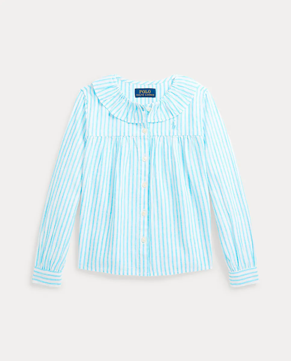 

Рубашка для девочки с рюшами на горловине Polo Ralph Lauren, голубой