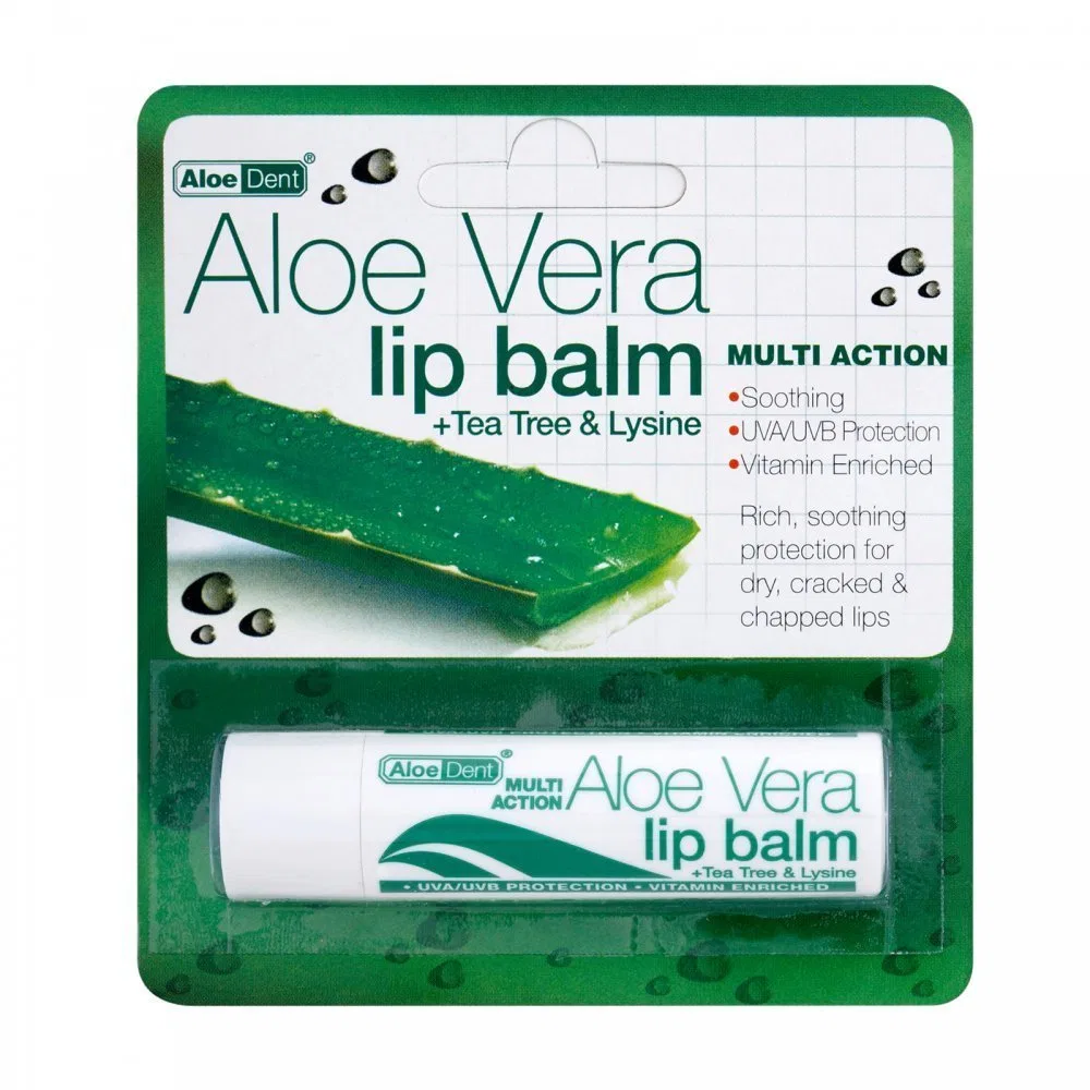 Бальзам для губ Aloe Dent с алоэ вера, чайным деревом и лизином, 4 г Aloe Dent