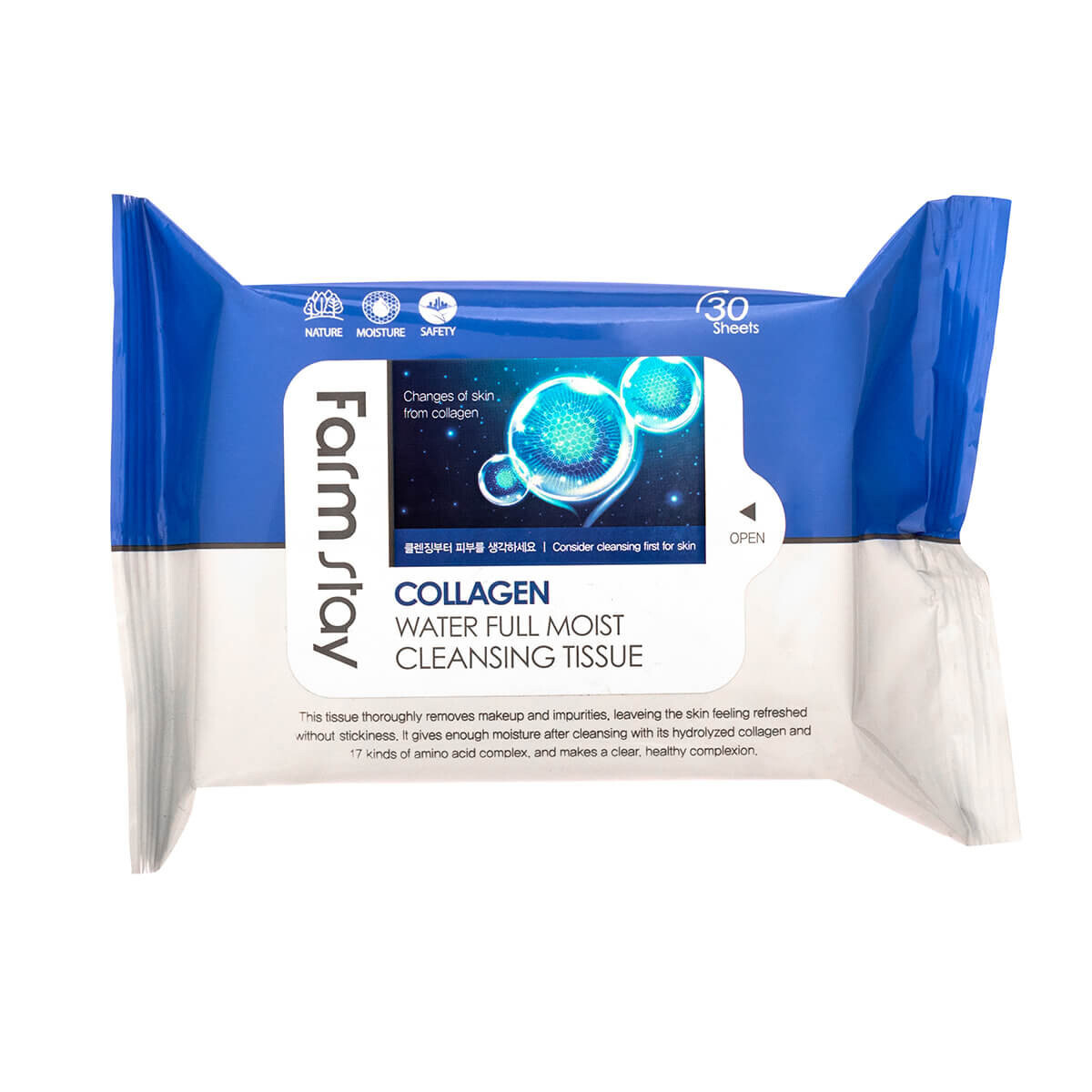 

Farmstay Collagen, Салфетки для снятия макияжа с коллагеном, 30 шт