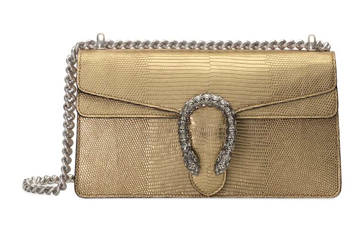 

Женская сумка через плечо Dionysus из кожи ящерицы, маленькая, золотистого цвета Gucci, basic set (bag+dust bag)