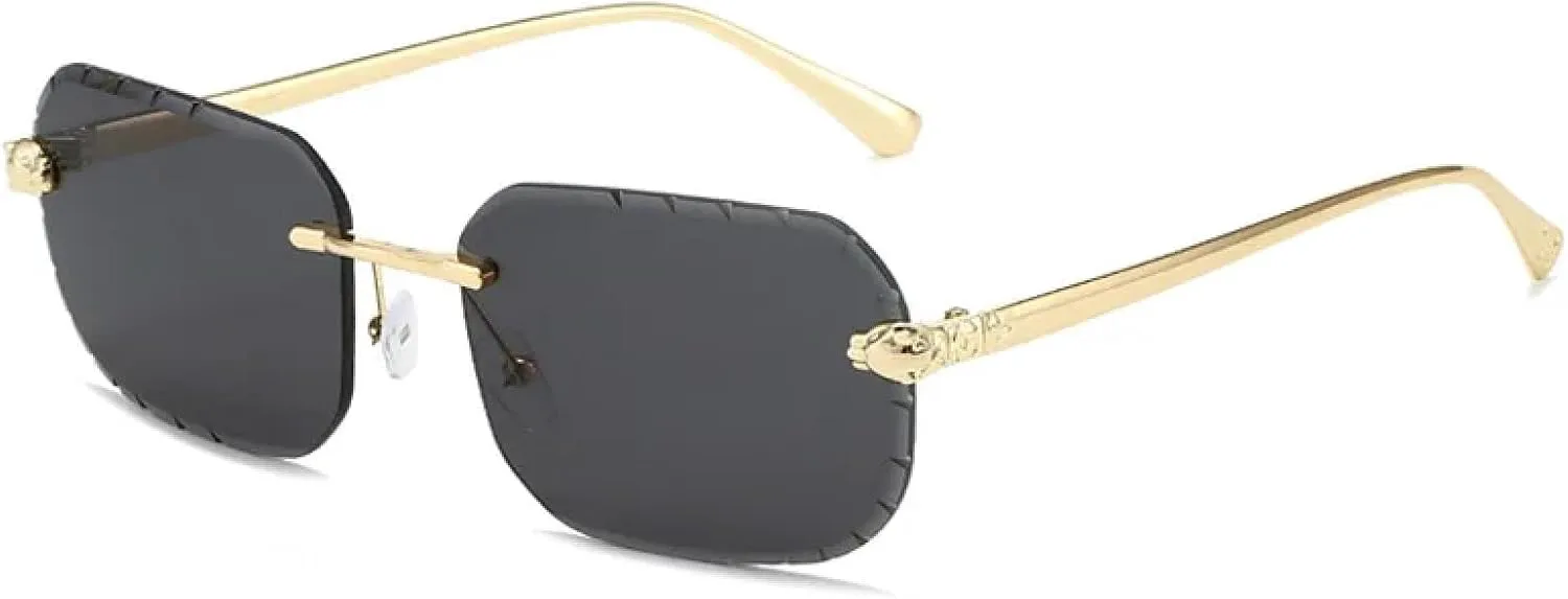 

Модные солнцезащитные очки без оправы для мужчин и женщин, прямоугольные солнцезащитные очки без оправы с защитой от УФ-излучения UV400 TKKTLLT, Gold Gray