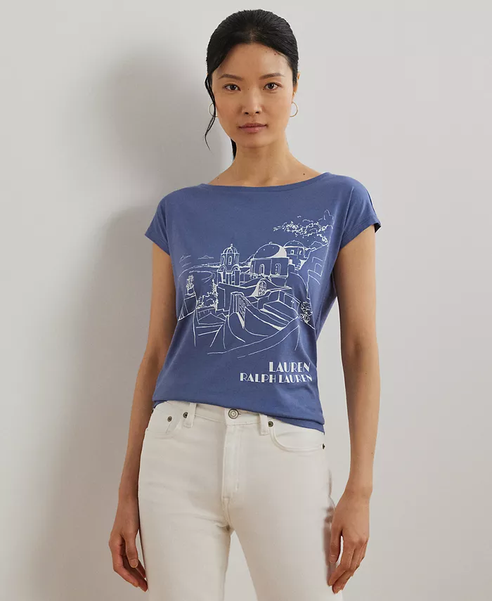 

Футболка с принтом из хлопкового джерси (миниатюрный размер) Lauren Ralph Lauren, белый