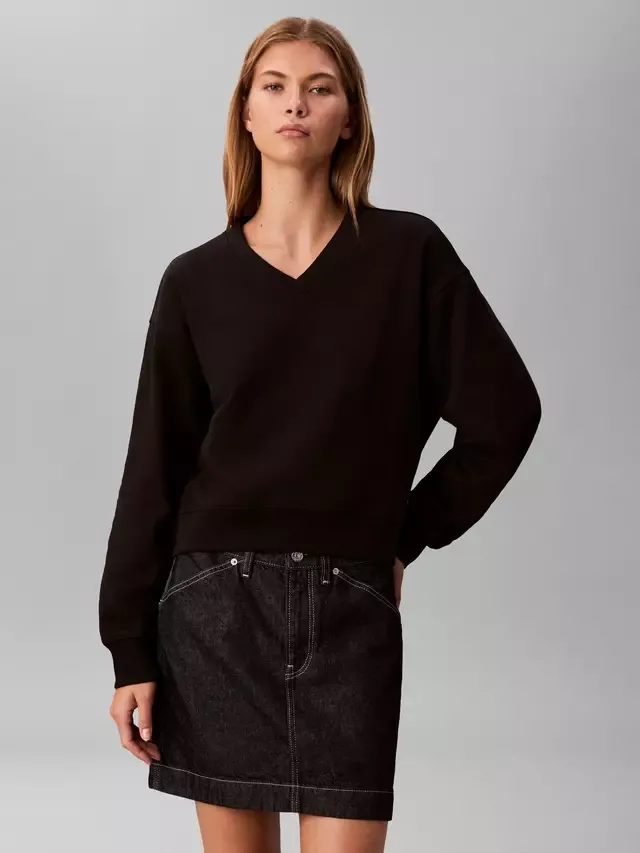 Свободная толстовка с V-образным вырезом из махровой ткани, черная Calvin Klein — фото 2