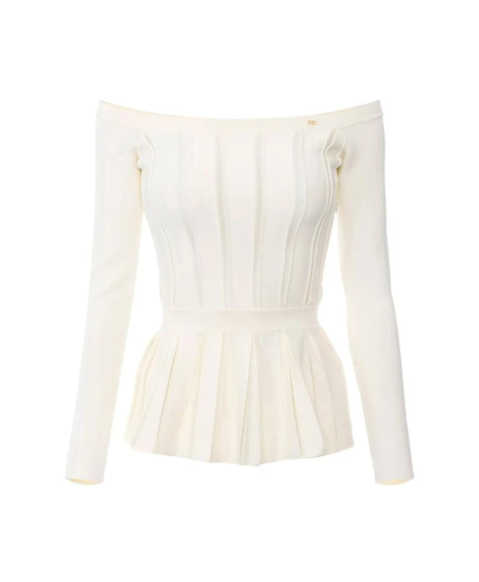 

Вязаный топ из вискозы с красивыми деталями. Elisabetta Franchi, бежевый