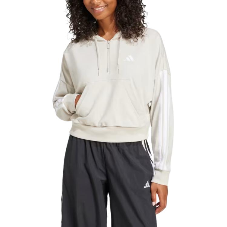 Adidas Essentials 3 Stripes French Terry Quarter Zip Hoodie Wonder Alumina/White — фото 3