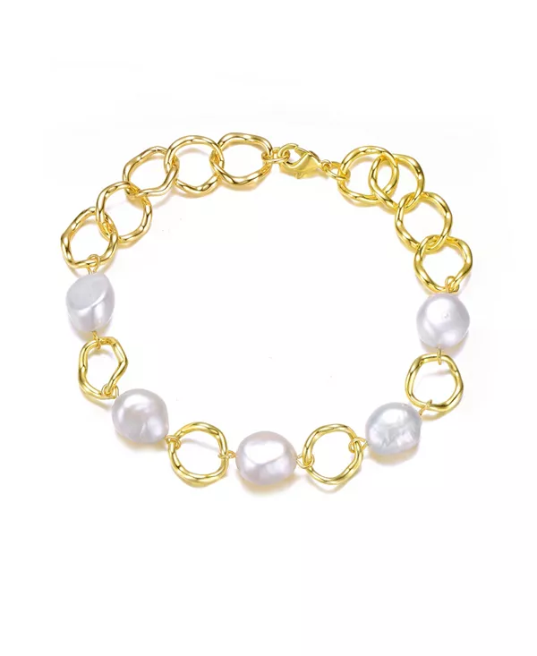 

Браслет-Цепочка из стерлингового серебра с настоящим пресноводным жемчугом Genevive, gold