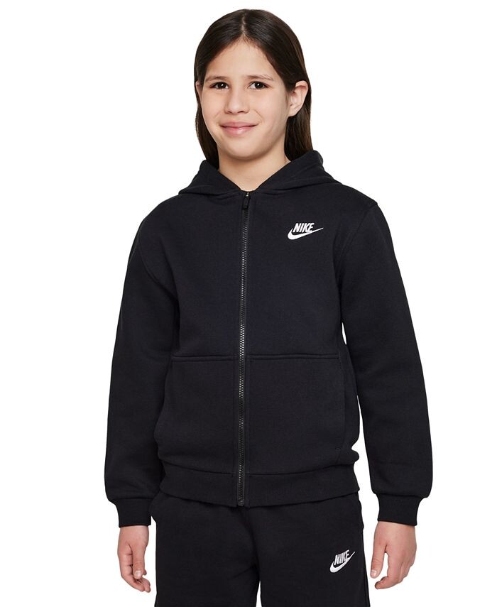 

Флисовая толстовка с молнией во всю длину для Big Kids Sportswear Club Nike, черный
