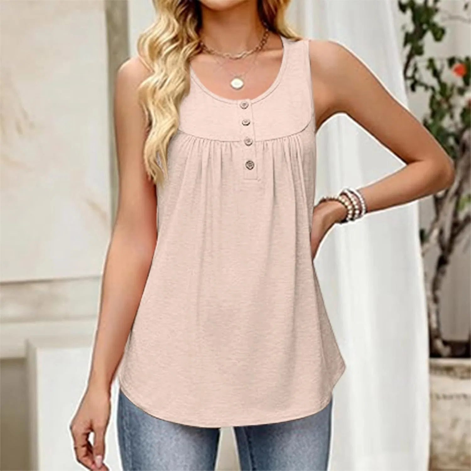 Женский топ без рукавов, легкий, офисный, свободный, 2-khaki — фото 3