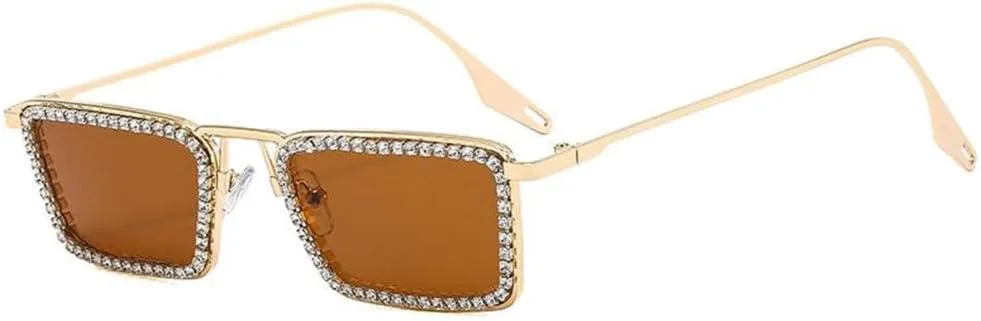 

Солнцезащитные очки MUTYNE Diamond, маленькие прямоугольные, женские, в металлической оправе, с кристаллами, прозрачными линзами, украшенные стразами, Gold Tea