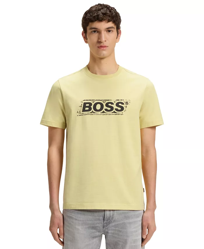 

Мужская хлопковая футболка с логотипом Artwork Hugo Boss, желтый
