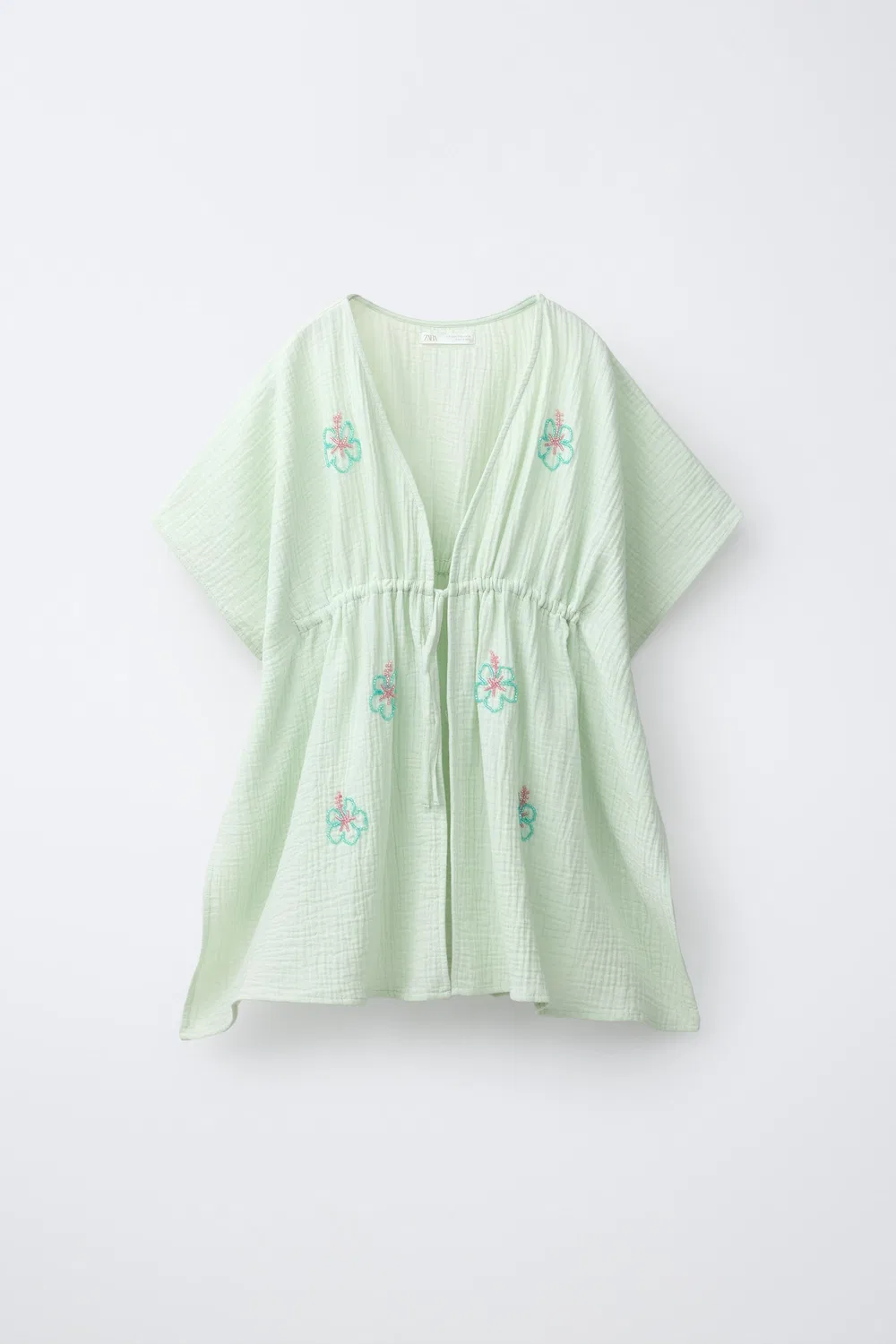 Кафтан с бисером и изображением гибискуса ZARA, Washed Green