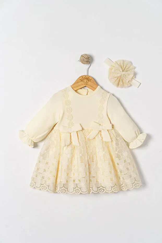 Детское платье для девочек с длинным рукавом Mevlütlük Dress Miniday Baby, Nude Color — фото 3