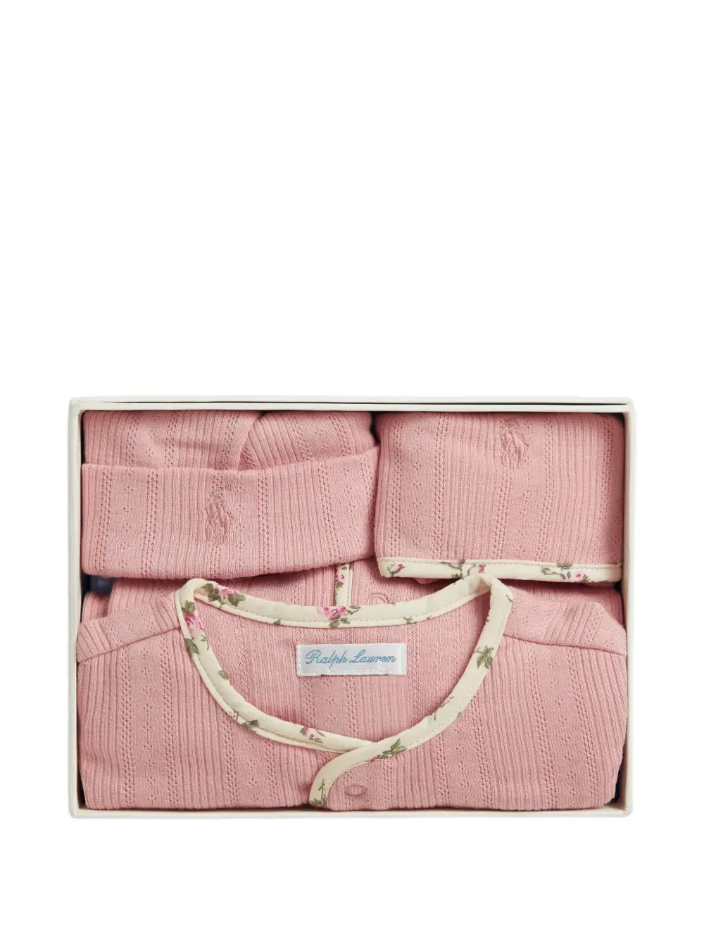 Ажурный комплект из трех предметов Polo Ralph Lauren Kids, розовый — фото 2
