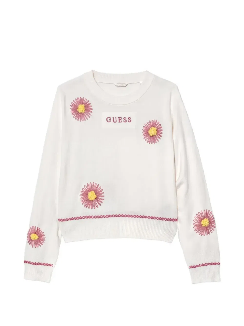 Свитер с круглым вырезом и цветочной аппликацией Guess Kids, белый