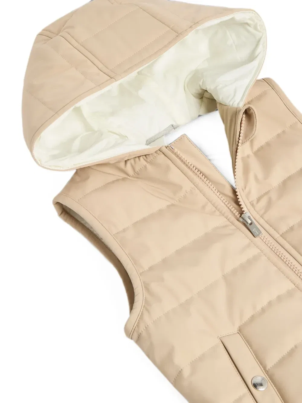Жилет с капюшоном и подкладкой Brunello Cucinelli Kids, бежевый — фото 3