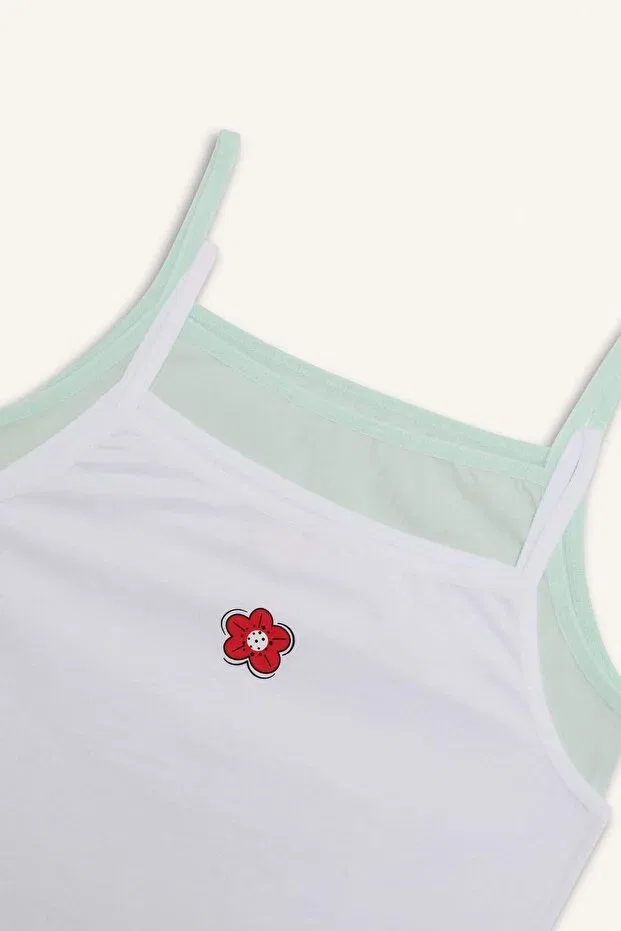Детский комплект маек для девочек без рукавов 100% cotton floral 2-piece undershirt for girls e7059a825sp Defacto, Green-Gn1206 — фото 4