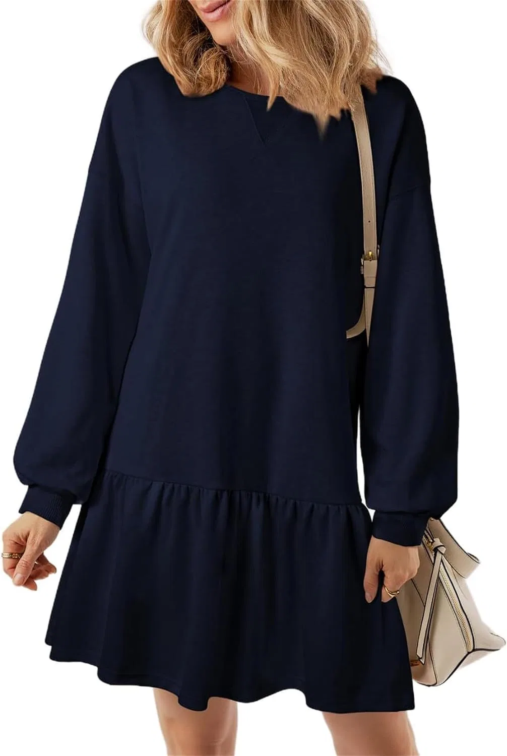 Женское платье-свитшот с ребристой отделкой, Navy Blue