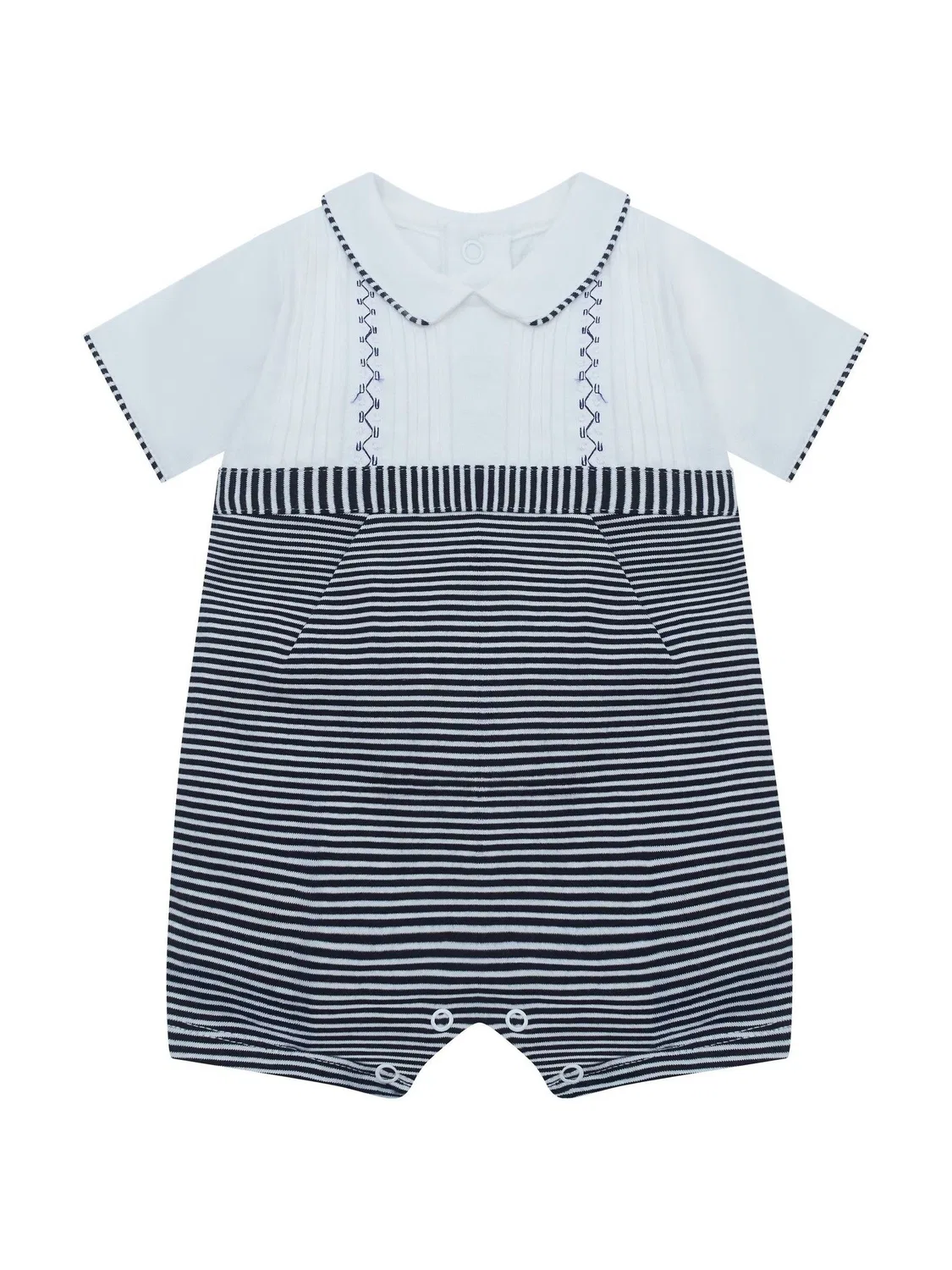 Ромпер Emile Et Rose Pleated Embroidered Yoke Stripe Lower & Collar, синий — фото 2