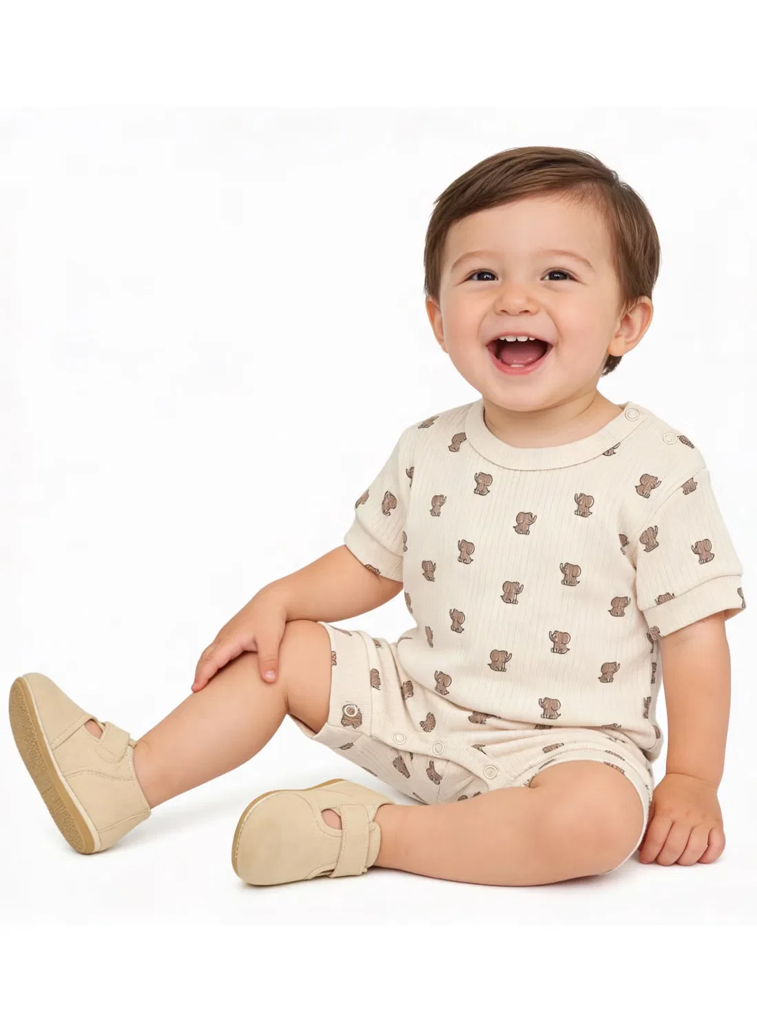 Боди-комбинезон с коротким рукавом из рубчика Babies Basic, кремовый